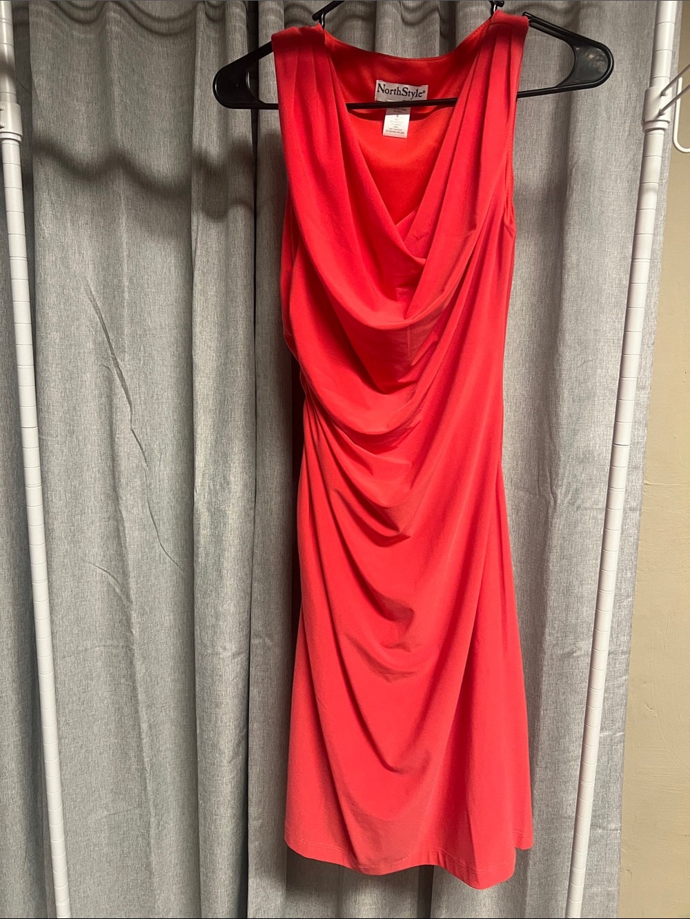 NorthStyle Coral Draped Midi Dress